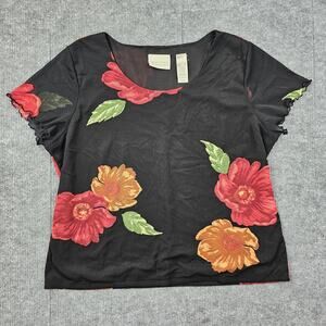 Vintage First Issue Shirt Womens XL Floral Mesh Y2K Large Print Nylon 90s Preppy